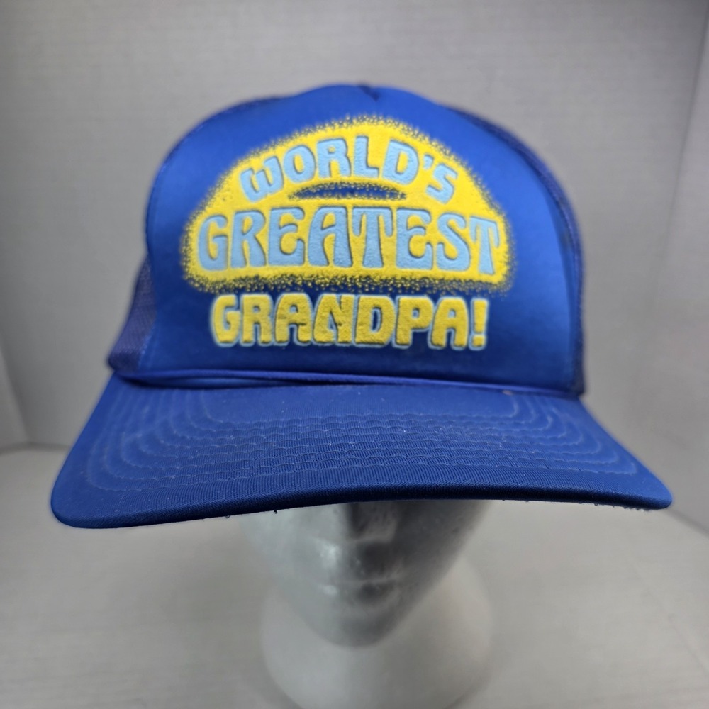 Vintage World's Greatest Grandpa Blue Mesh Trucker Hat‎ Snapback Adjustable